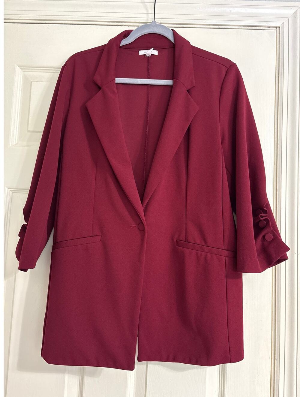 Maurices Versa Button Blazer, Cuffed Sleeves, Cranberry Wine Red, Women's XL